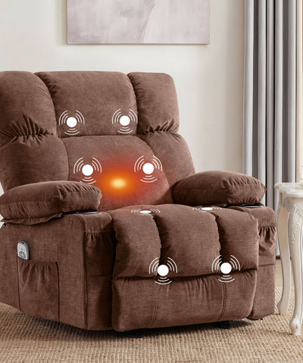 JONPONY Manual Recliner Chair with Heat Therapy and Massage Function, Heavy Duty Reclining Mechanism Massage Chair, Elderly Single Rocker Sofa with Cup Holders for Bedroom Home Theater,Grey
