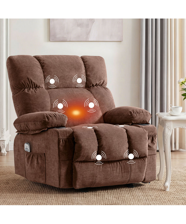 JONPONY Manual Recliner Chair with Heat Therapy and Massage Function, Heavy Duty Reclining Mechanism Massage Chair, Elderly Single Rocker Sofa with Cup Holders for Bedroom Home Theater,Grey