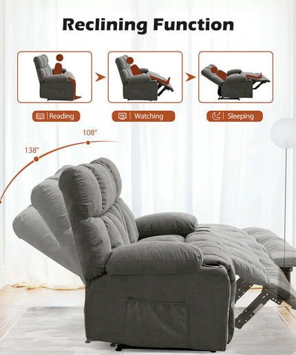 JONPONY Loveseat Recliner, Reclining Sofa with Cup-Holders, 2-Seater Couch for Living Room, Grey