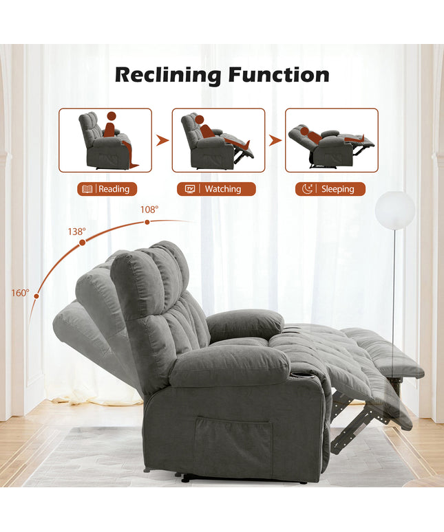 JONPONY Loveseat Recliner, Reclining Sofa with Cup-Holders, 2-Seater Couch for Living Room, Grey