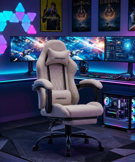 JONPONY Gaming Chair,Gamer Chair with Bluetooth and Adjustable Backrest,Seat Height Adjustable Computer Chairs with 2D Armrests,Office Chair with Footrest Speakers，LIGHT GREY