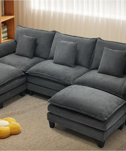 Jonpony Modular Sectional Sofa, Comfy Cloud Couch with Movable Ottoman, Deep Seat Couches for Living Room, Bedroom and Apartment, 106" U Shaped Modern Sofa with Pillows, Beige