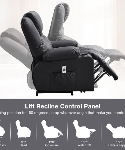 JONPONY Power Lift Recliner Chair Recliners for Elderly with Heat and Massage Recliner Chair for Living Room with Infinite Position and Side Pocket,USB Charge Port,Black