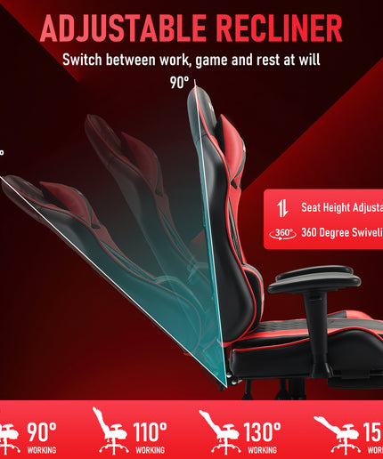 JONPONY Big and Tall 500LBS Gaming Chair, Ergonomic Design with 2D Armrests,PU Leather with Footrest and Lumbar Support, High Back Office Chair Support 8 Hours Long Sitting, Computer Chair