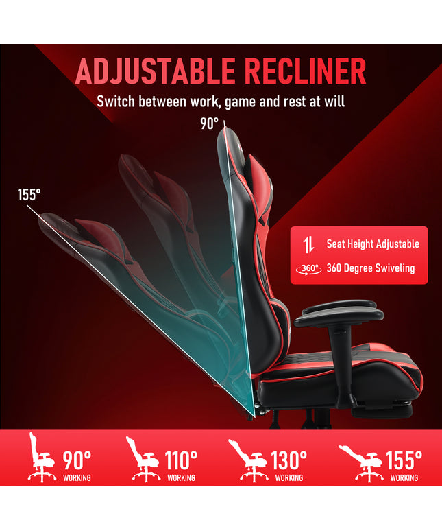 JONPONY Big and Tall 500LBS Gaming Chair, Ergonomic Design with 2D Armrests,PU Leather with Footrest and Lumbar Support, High Back Office Chair Support 8 Hours Long Sitting, Computer Chair