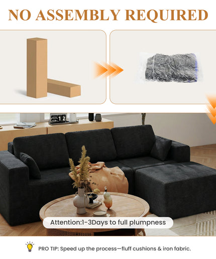 JONPONY L-Shape Sofa Couch,Cloud Sofa Couch No Assembly Boneless Deep Seat Sofa for Living Room