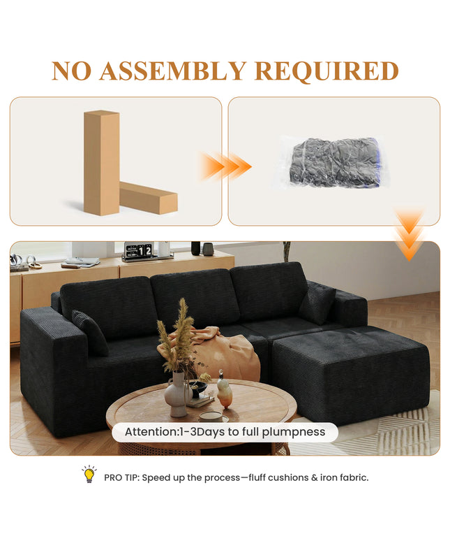 JONPONY L-Shape Sofa Couch,Cloud Sofa Couch No Assembly Boneless Deep Seat Sofa for Living Room