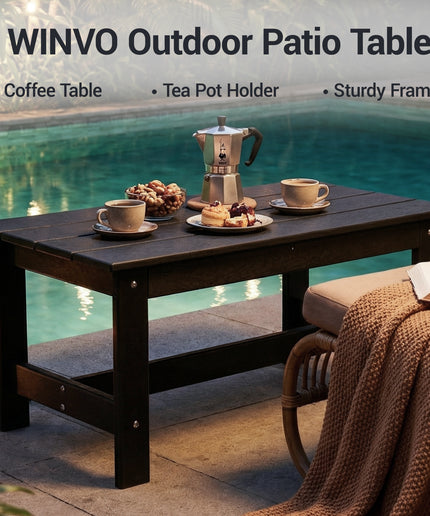 Jonpony Outdoor Coffee Table, Rectangle Patio Coffee Table, All-Weather Side Table for Balcony, Poolside, Deck, Garden, 37.7''L x 20.8''D x 17.7''H