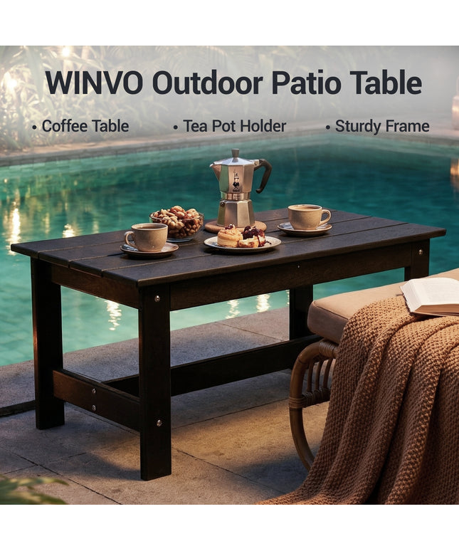 Jonpony Outdoor Coffee Table, Rectangle Patio Coffee Table, All-Weather Side Table for Balcony, Poolside, Deck, Garden, 37.7''L x 20.8''D x 17.7''H