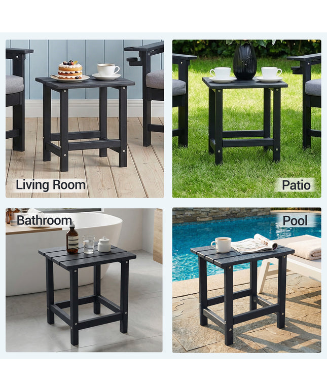 JONPONY HDPE Outdoor Side Table, Black | Waterproof Patio End Tables for Garden Poolside Balcony Deck Porch Backyard or Indoor Use, 17.5"L x 12.5"D x 16.5"H