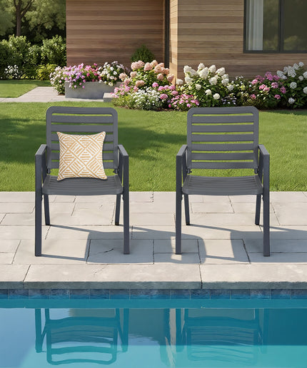 Jonpony Outdoor Dining Chairs Set of 2, All-Weather PP-Patio Chairs, Metal Frame Outdoor Chairs, Waterproof Restaurant Chairs for Front Porch, Balcony Chairs for Backyard Garden, Grey