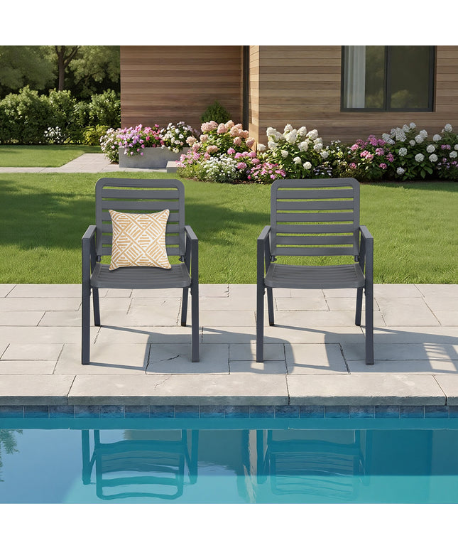Jonpony Outdoor Dining Chairs Set of 2, All-Weather PP-Patio Chairs, Metal Frame Outdoor Chairs, Waterproof Restaurant Chairs for Front Porch, Balcony Chairs for Backyard Garden, Grey