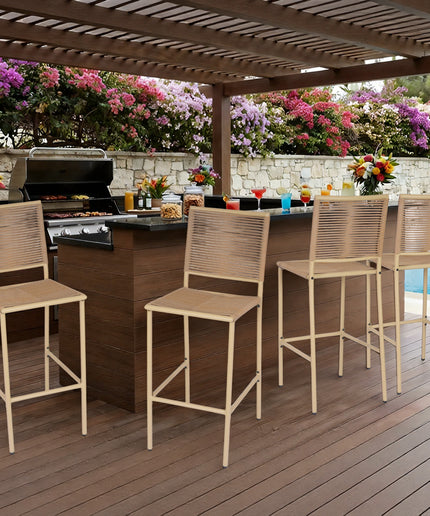 Jonpony Counter Height Bar Stool Set of 4, 30" Patio Rattan Bar Stool Chairs with Metal Frame, Outdoor Armless Barstools for Porch Garden Indoor Kitchen, Yellow