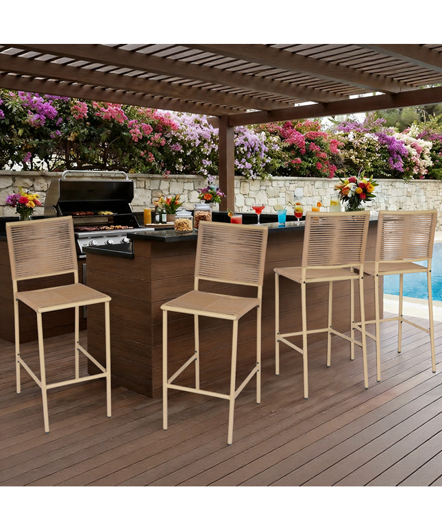 Jonpony Counter Height Bar Stool Set of 4, 30" Patio Rattan Bar Stool Chairs with Metal Frame, Outdoor Armless Barstools for Porch Garden Indoor Kitchen, Yellow