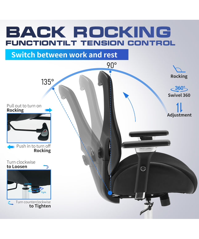 JONPONY Big and Tall Office Chair 500LBS Ergonomic Office Chair with Lumbar Support, 4D Adjustable Armrest Mesh Chair,8 Hours Heavy Duty Design,Black