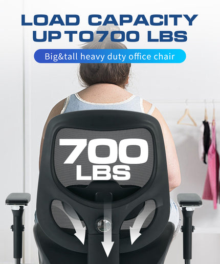 JONPONY Big and Tall Office Chair 500LBS Ergonomic Office Chair with Lumbar Support, 4D Adjustable Armrest Mesh Chair,8 Hours Heavy Duty Design,Black