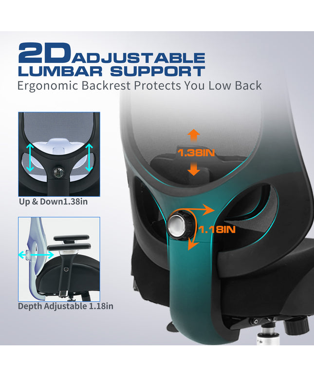 JONPONY Big and Tall Office Chair 500LBS Ergonomic Office Chair with Lumbar Support, 4D Adjustable Armrest Mesh Chair,8 Hours Heavy Duty Design,Black