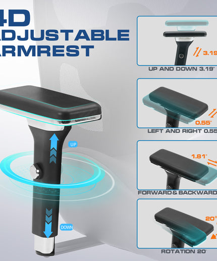 JONPONY Big and Tall Office Chair 500LBS Ergonomic Office Chair with Lumbar Support, 4D Adjustable Armrest Mesh Chair,8 Hours Heavy Duty Design,Black