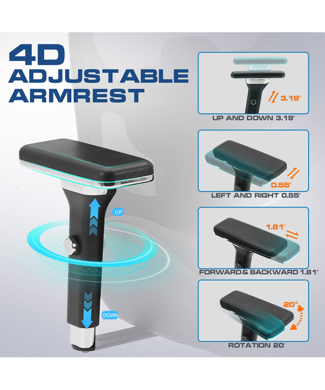 JONPONY Big and Tall Office Chair 500LBS Ergonomic Office Chair with Lumbar Support, 4D Adjustable Armrest Mesh Chair,8 Hours Heavy Duty Design,Black