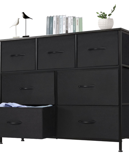 JONPONY 7 Drawer Dresser, Nightstand Storage Wide Chest of Dressers for Living Room, Bedroom, Hallway