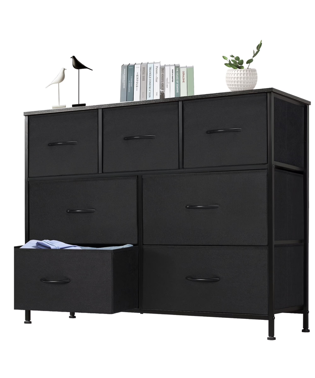 JONPONY 7 Drawer Dresser, Nightstand Storage Wide Chest of Dressers for Living Room, Bedroom, Hallway