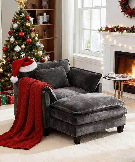 Jonpony Oversized Accent Chair with Ottoman Double-Layer Seat Cushion for Spacious Living Room, Modern Accent Chair with Removable Ottoman for Bedroom, Soft Durable Fabric Sturdy Backrest Home Office,Beige