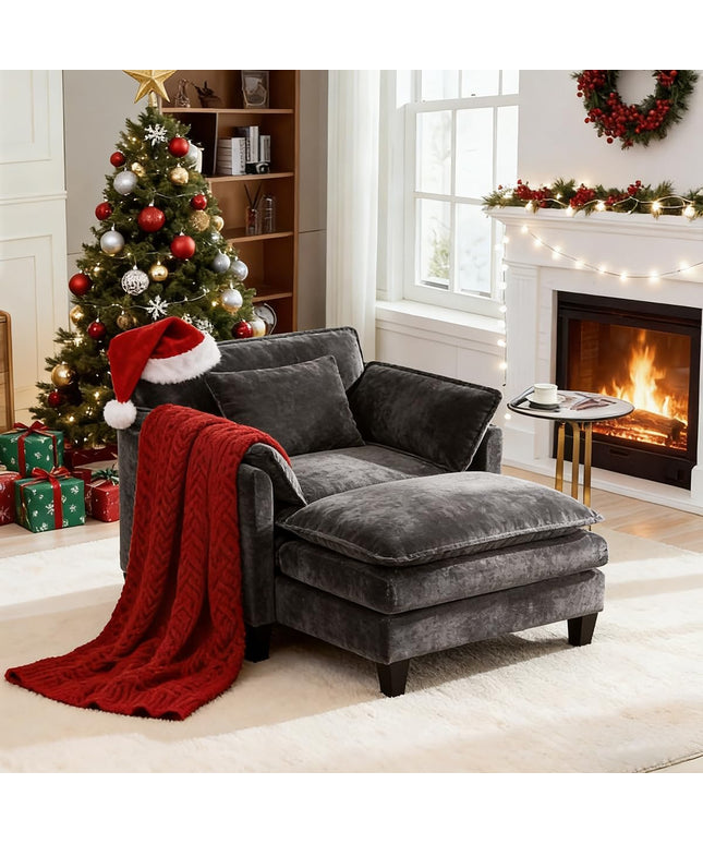 Jonpony Oversized Accent Chair with Ottoman Double-Layer Seat Cushion for Spacious Living Room, Modern Accent Chair with Removable Ottoman for Bedroom, Soft Durable Fabric Sturdy Backrest Home Office,Beige