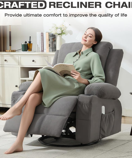 JONPONY Kneading Massage Rocker Recliner Chair with 4-Point 3D Kneading Massage and Heat Ergonomic Lounge Chair for Living Room with Rocking Function and 2 Cup Holders, USB Charge Port,Grey