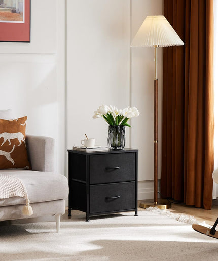 JONPONY Nightstand Small Dresser with 2 Fabric Drawers Side Tables Bedroom End Table Bedside Storage Furniture for 20 inch Tall Night Stand for Entryway, College Dorm, Classic Black