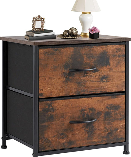 JONPONY Nightstand Small Dresser with 2 Fabric Drawers Side Tables Bedroom End Table Bedside Storage Furniture for 20 inch Tall Night Stand for Entryway, College Dorm, Classic Black