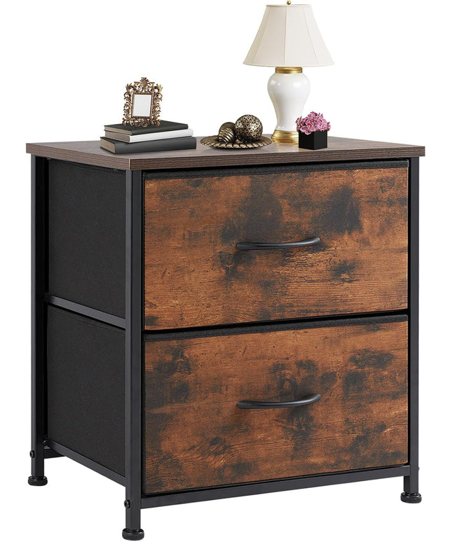 JONPONY Nightstand Small Dresser with 2 Fabric Drawers Side Tables Bedroom End Table Bedside Storage Furniture for 20 inch Tall Night Stand for Entryway, College Dorm, Classic Black