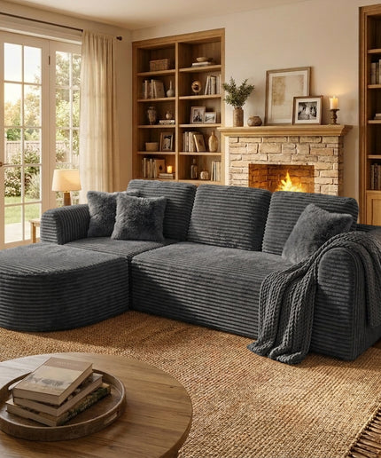 Jonpony 108” Modular Sectional Sofa, Boneless Couches for Living Room, Deep Seat L-Shape Cloud Couch with Chaise, Comfy Sofa Freely Change Configurations No Assembly Required, Soft Plush Corduroy Fabric