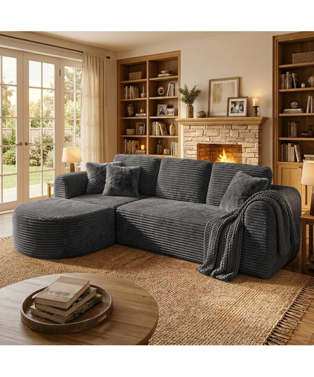 Jonpony 108” Modular Sectional Sofa, Boneless Couches for Living Room, Deep Seat L-Shape Cloud Couch with Chaise, Comfy Sofa Freely Change Configurations No Assembly Required, Soft Plush Corduroy Fabric