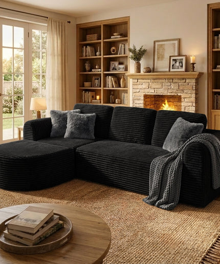 Jonpony 108” Modular Sectional Sofa, Boneless Couches for Living Room, Deep Seat L-Shape Cloud Couch with Chaise, Comfy Sofa Freely Change Configurations No Assembly Required, Soft Plush Corduroy Fabric