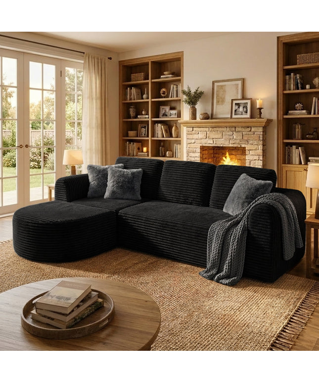 Jonpony 108” Modular Sectional Sofa, Boneless Couches for Living Room, Deep Seat L-Shape Cloud Couch with Chaise, Comfy Sofa Freely Change Configurations No Assembly Required, Soft Plush Corduroy Fabric