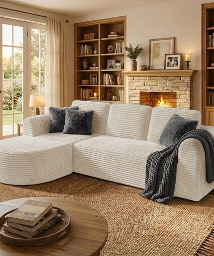 Jonpony 108” Modular Sectional Sofa, Boneless Couches for Living Room, Deep Seat L-Shape Cloud Couch with Chaise, Comfy Sofa Freely Change Configurations No Assembly Required, Soft Plush Corduroy Fabric