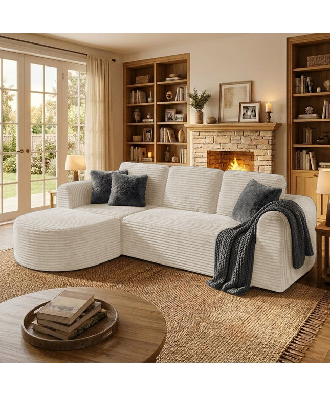 Jonpony 108” Modular Sectional Sofa, Boneless Couches for Living Room, Deep Seat L-Shape Cloud Couch with Chaise, Comfy Sofa Freely Change Configurations No Assembly Required, Soft Plush Corduroy Fabric