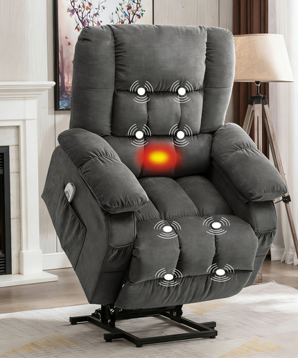 JONPONY Power Lift Recliner Chair for Elderly with Heat and Massage, Lay Flat Assist Recliner with Side Pocket for Living Room，Grey