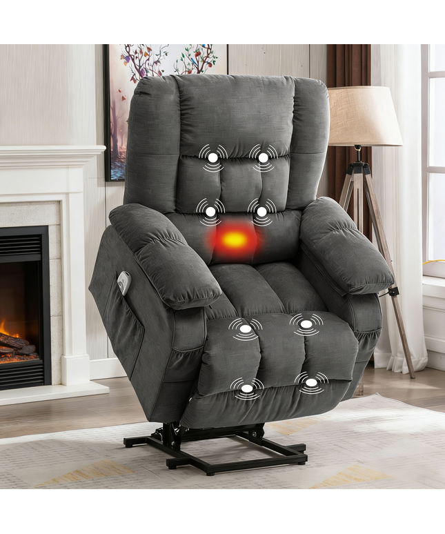 JONPONY Power Lift Recliner Chair for Elderly with Heat and Massage, Lay Flat Assist Recliner with Side Pocket for Living Room，Grey