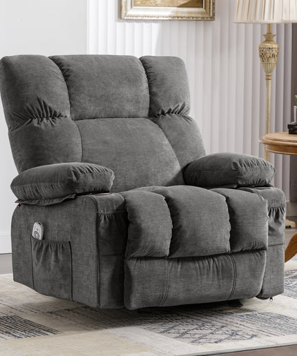 JONPONY Manual Recliner Chair with Heat Therapy and Massage Function, Heavy Duty Reclining Mechanism Massage Chair, Elderly Single Rocker Sofa with Cup Holders for Bedroom Home Theater,Grey