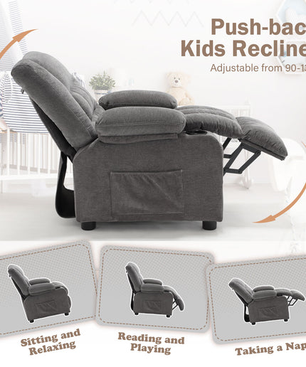JONPONY Kids Recliner Chair,Push Back Toddler Recliner with Cup Holders & Side Pockets,Adjustable Footrest & Headrest Kids Sofa for Boys Girls 3+ Age Group, Grey