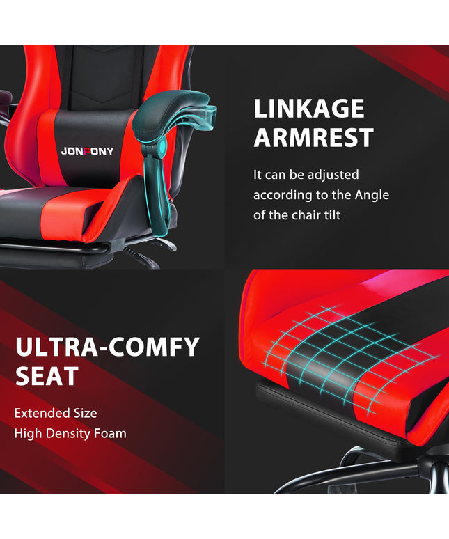 JONPONY Big and Tall 400LBS Gaming Chair, Ergonomic Design, Gamer Chair PU Leather with Footrest and Lumbar Support, High Back Office Chair Support 8 Hours Long Sitting, Computer Chair,Red