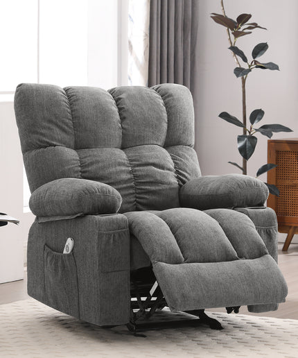 JONPONY Recliner Chair, Swivel Rocker Recliner Chair for Adults, Upholstered Manual Recliner with Side Pockets,Elderly Single Rocker Sofa with Cup Holders for Bedroom Home Theater,Grey