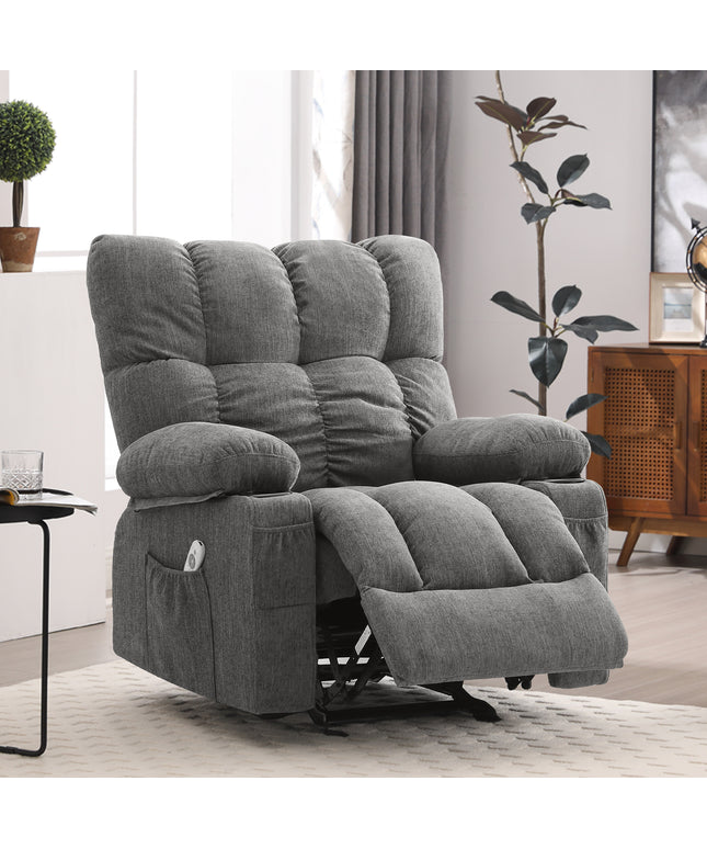 JONPONY Manual Recliner Chair with Heat Therapy and Massage Function, Heavy Duty Reclining Mechanism Massage Chair, Elderly Single Rocker Sofa with Cup Holders for Bedroom Home Theater,Grey