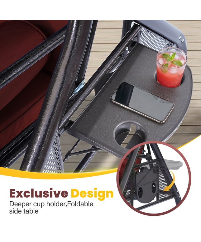 JONPONY 3-Seat Outdoor Patio Swing with Stand 800LBS, 2-in-1 Convertible Swing Bed, Adjustable Canopy Removable Cushion for Yard Garden Deck