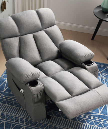 JONPONY Heated Manual Massage Recliner with Cup Holder, Single Rocker Sofa with Cup Holders for Bedroom Home Theater, Gray