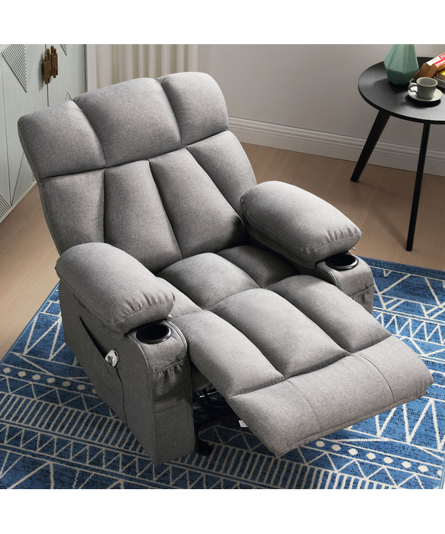 JONPONY Heated Manual Massage Recliner with Cup Holder, Single Rocker Sofa with Cup Holders for Bedroom Home Theater, Gray