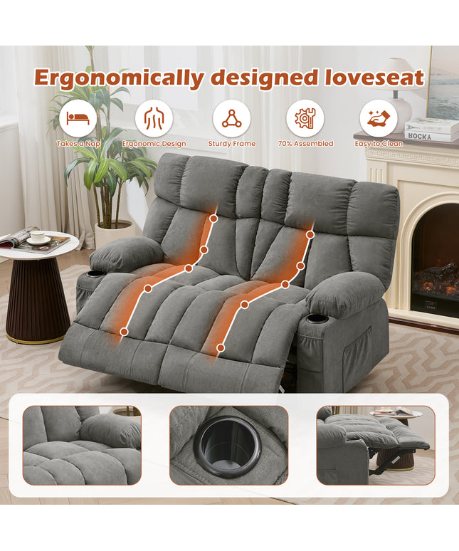 JONPONY Loveseat Recliner, Reclining Sofa with Cup-Holders, 2-Seater Couch for Living Room, Grey