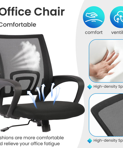 JONPONY Ergonomic Office Chair, Lumbar Support, Adjustable Height with Armrests for Adults,Black