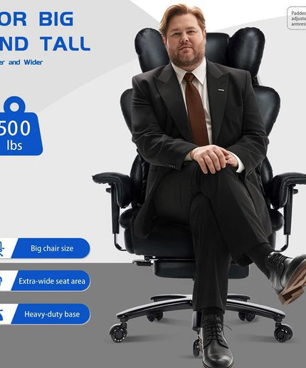 JONPONY Big and Tall Office Chair with Footrest, Executive Office Chair with Adjustable Lumbar Support, Dual Rubber Wheels, Ergonomic High Back Computer Chairs, Black
